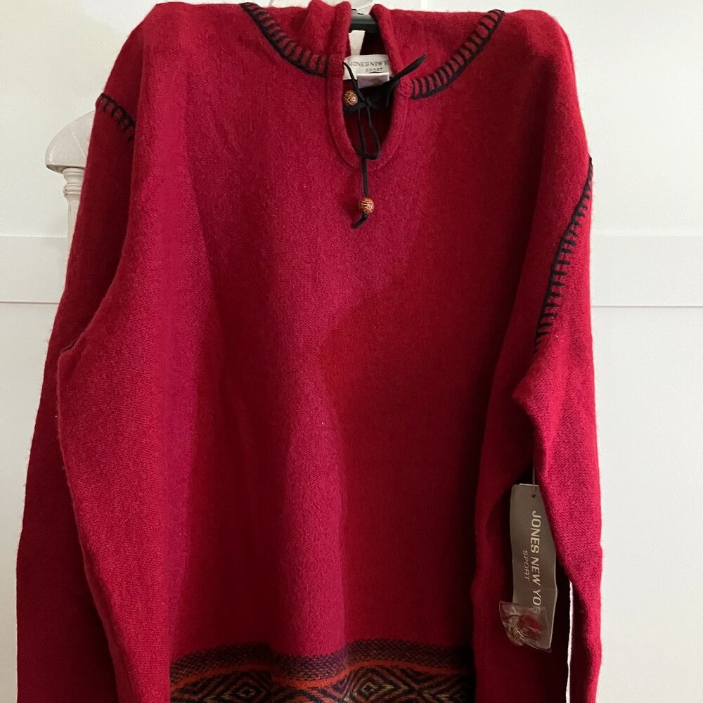 BNWT JONES NEW YORK SPORT (XL) lambswool fringe pullover hoodie in spice